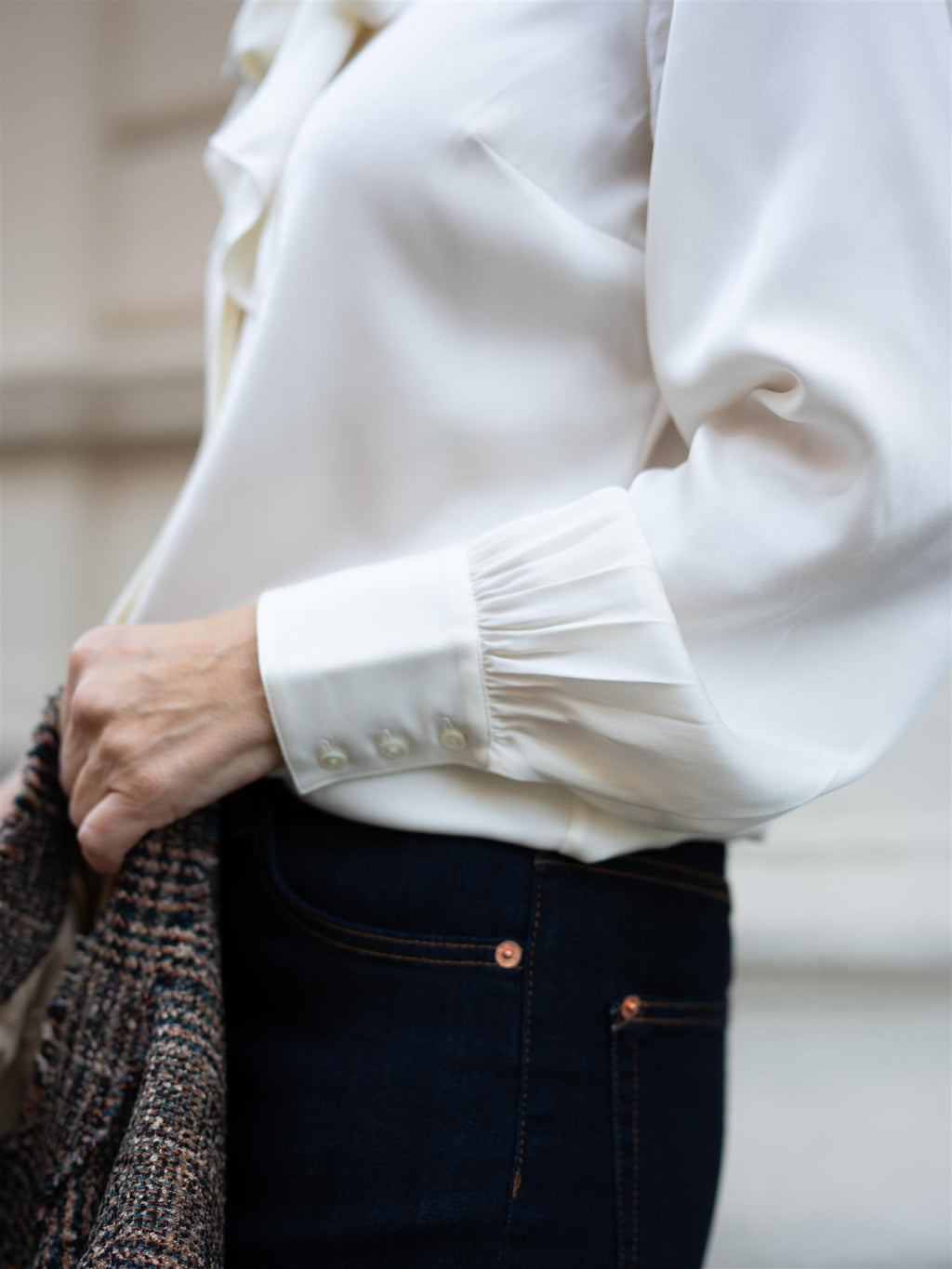 Stenströms Selma Blouse Bowtie Flyfront Offwhite