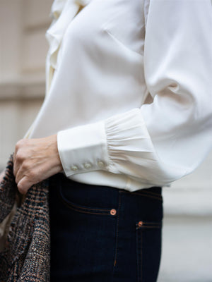 Stenströms Selma Blouse Bowtie Flyfront Offwhite