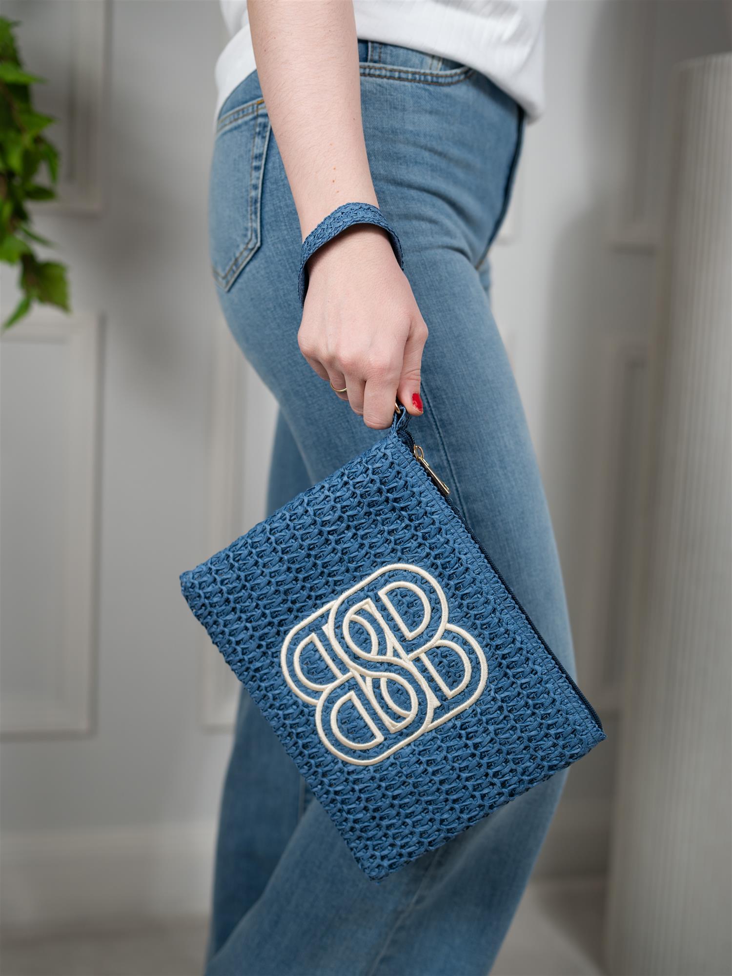 Ella&il Mim Straw Clutch Blue