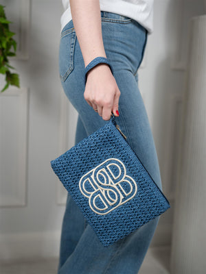 Ella&il Mim Straw Clutch Blue