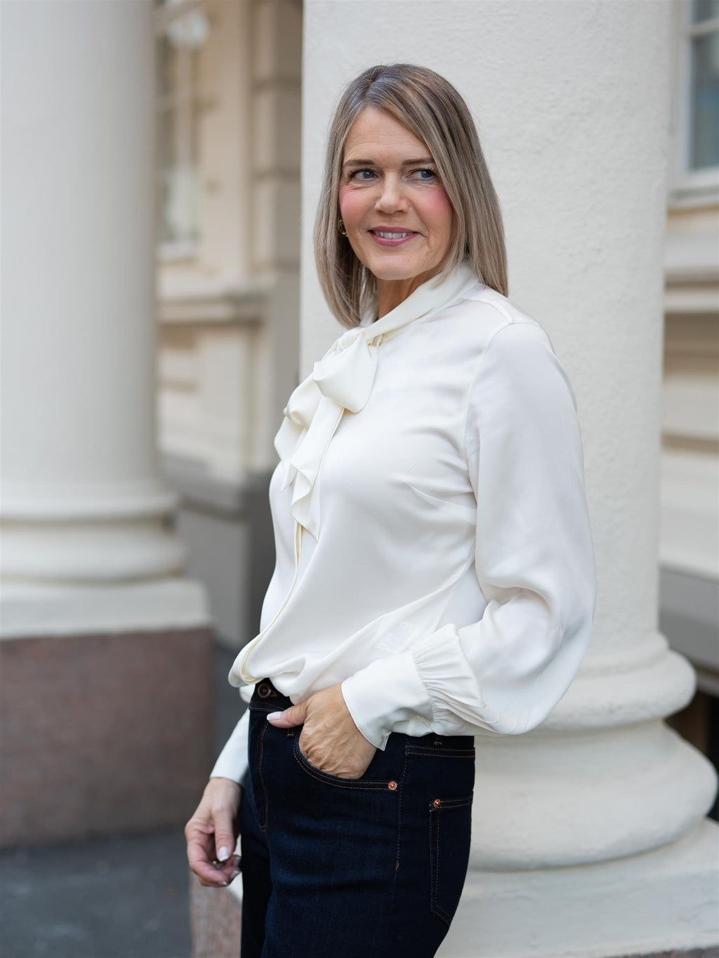 Stenströms Selma Blouse Bowtie Flyfront Offwhite