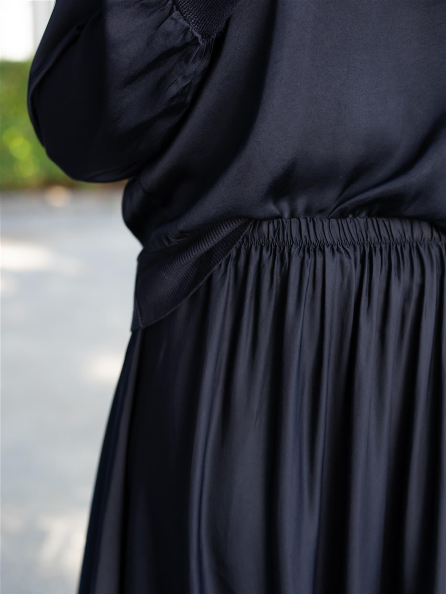 Long Silk Skirt Navy