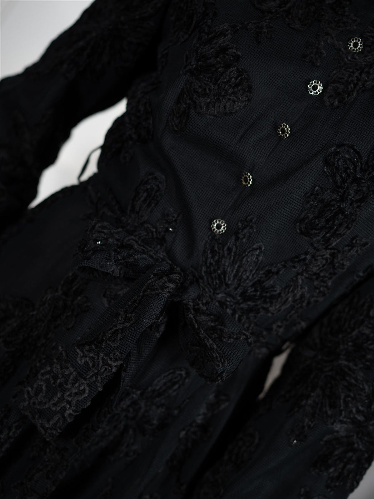 Long Floral Chenille Dress Black