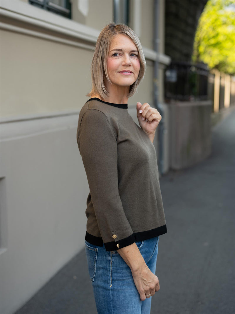 Busnel Helen Contrast Top Moss Melange/Black