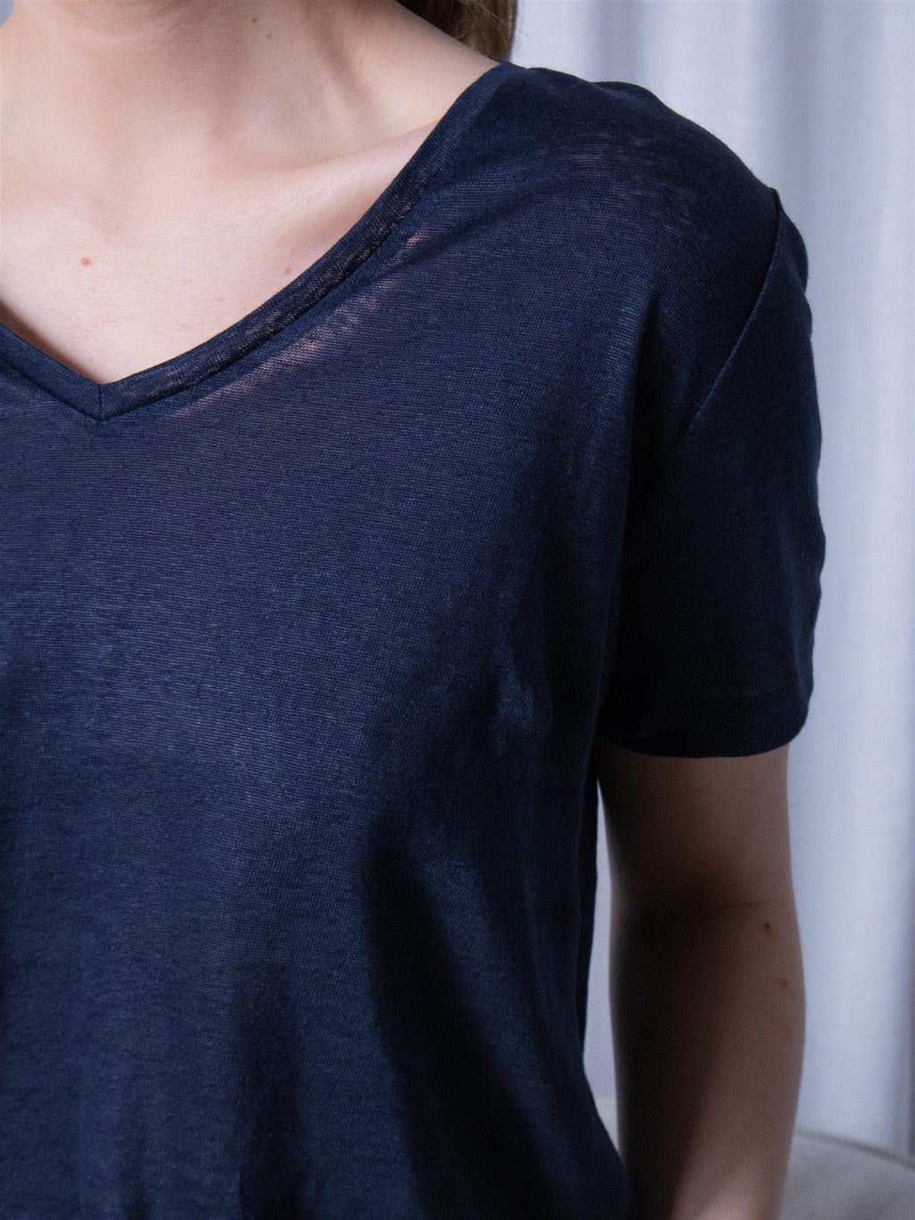Gant Reg Linen V-Neck SS T-Shirt Evening Blue