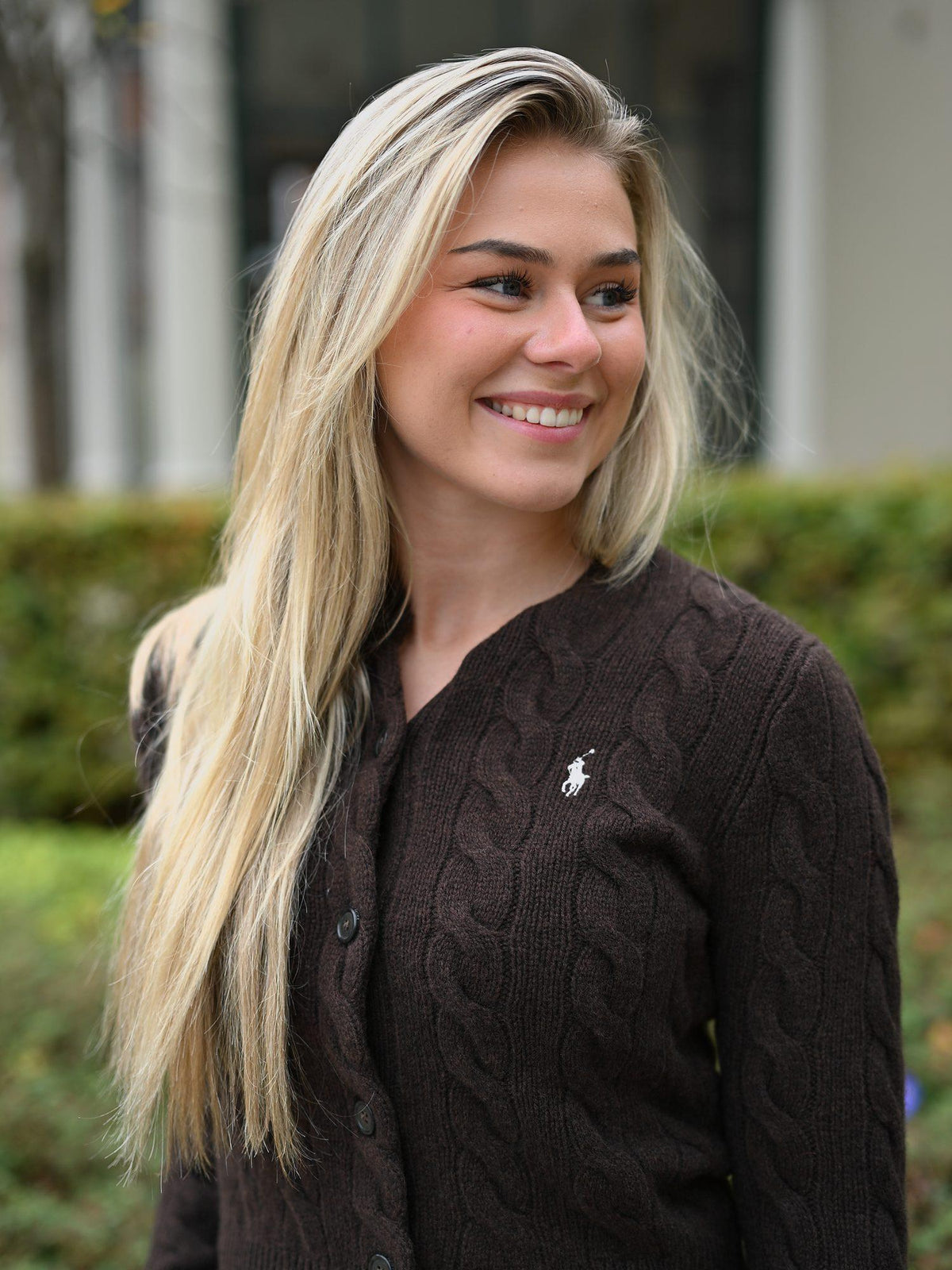 Cable-Knit Wool-Cashmere Cardigan Cedar Heather
