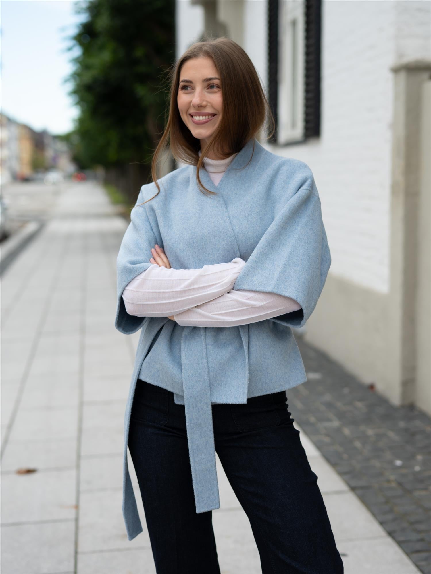 Greta Wool Cape Ice Blue Melange