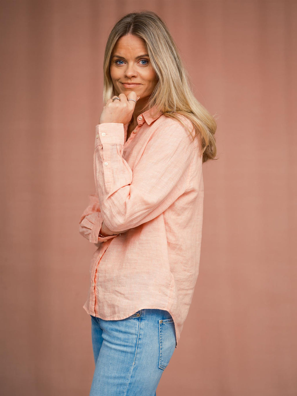 Gant Reg Linen Chambray Shirt Peachy Pink