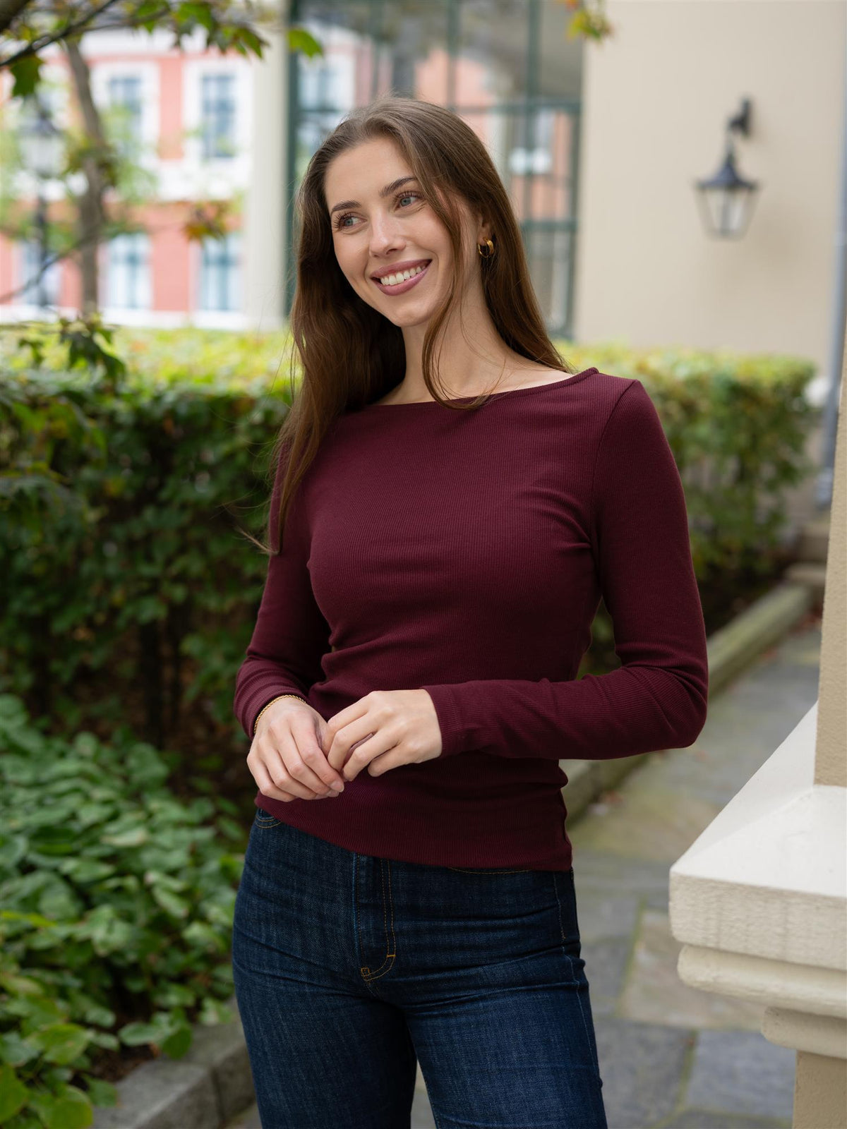 Petronella Rib Boatneck Deep Plum