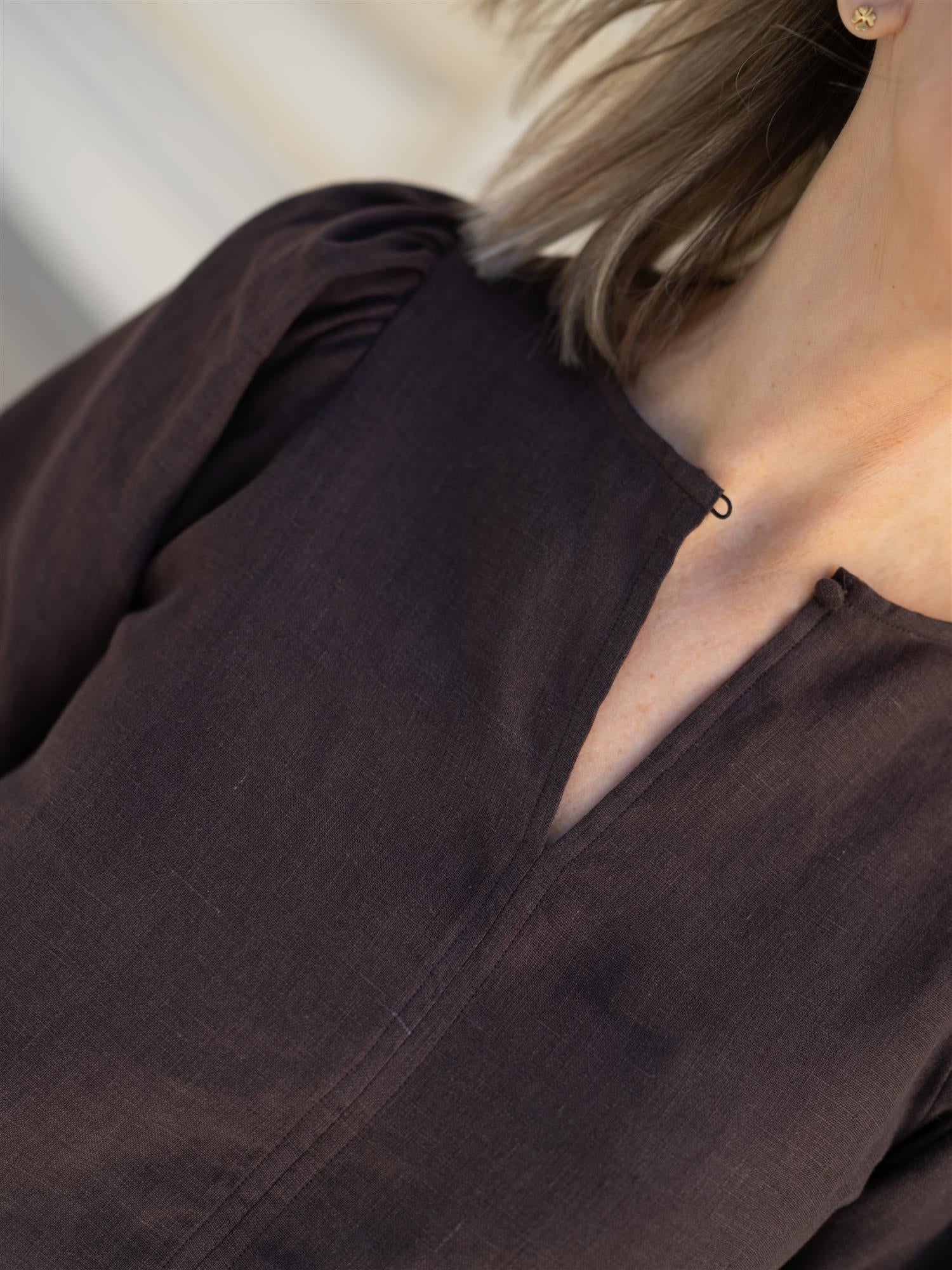 Ella&il Anna Linen Top Dark Brown
