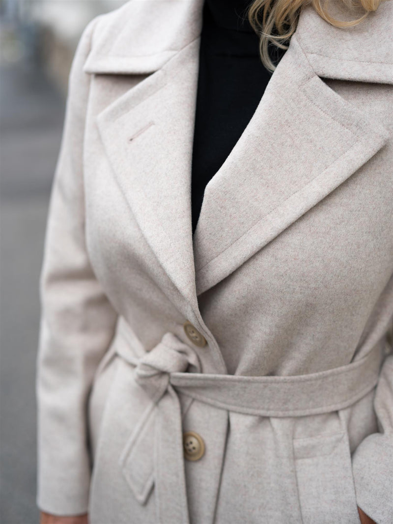 Sand Cashmere Coat Beige W-Clareta Belt Midi