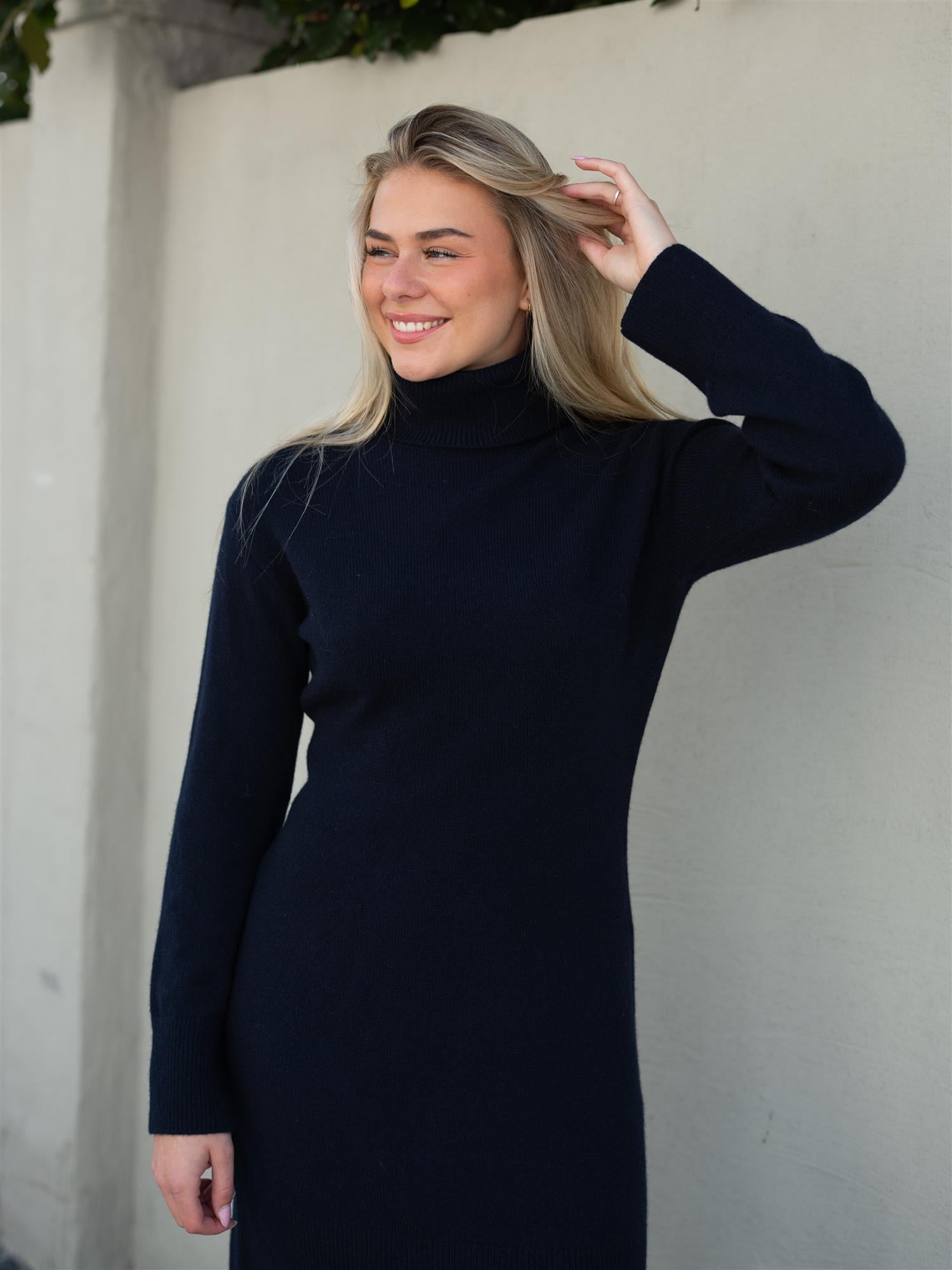 Wool Cashmere Rollneck Dress Evening Blue