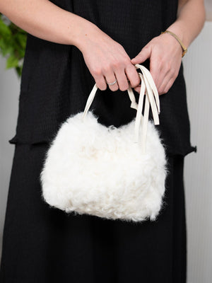 Christian Aks Aiya Small Shearling Bag Cream