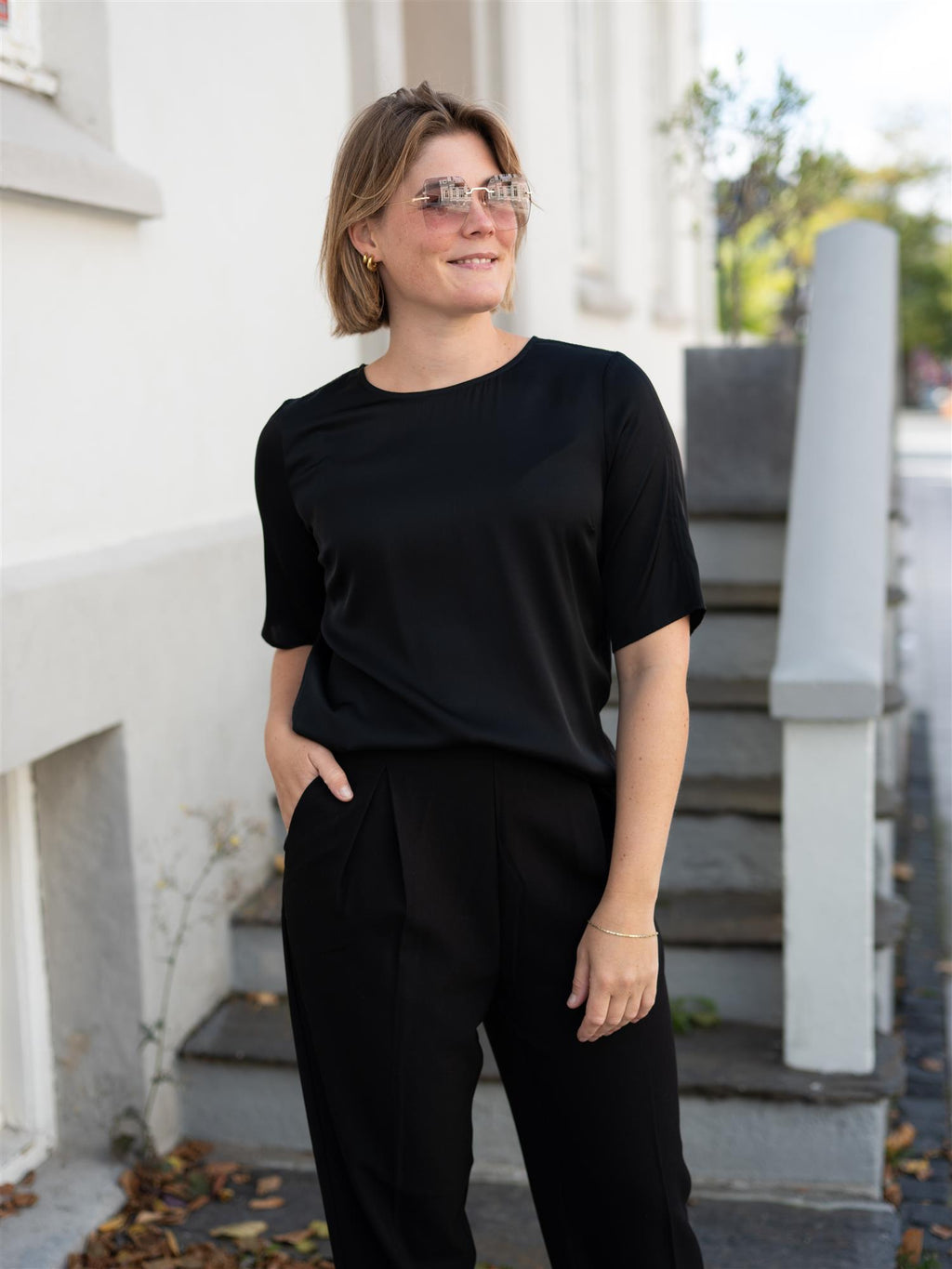Stenströms Sanne Blouse Black Short Sleeve