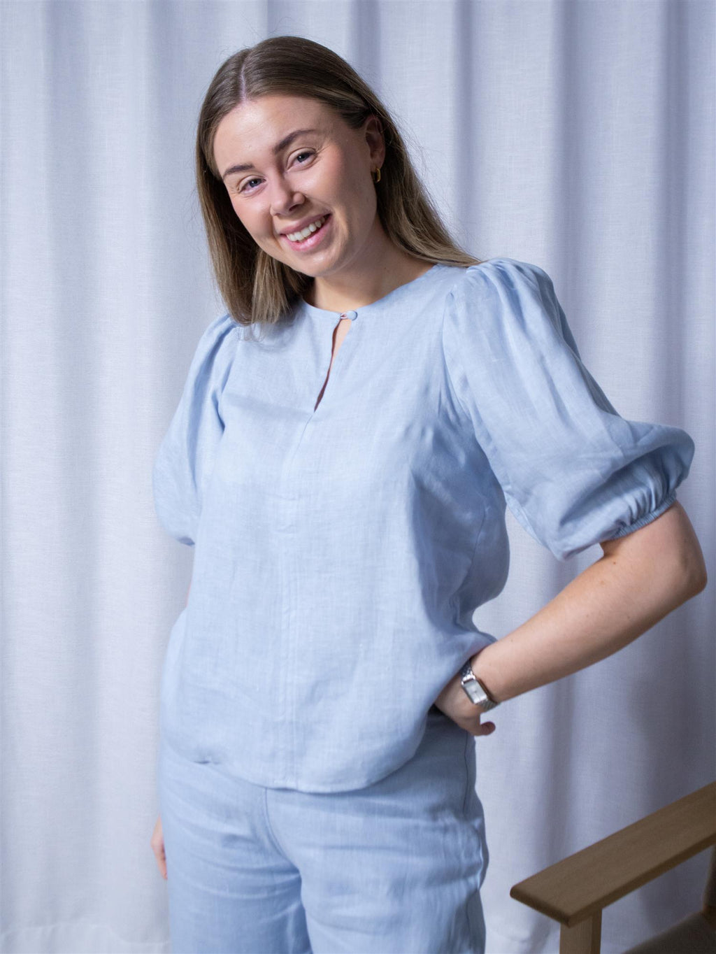 Ella&il Anna Linen Top Kentucky Blue