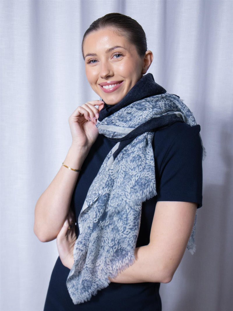 Busnel Linnea Print Scarf Marine/Ecru