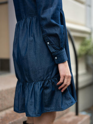 Lexington Denim Frill Tunic Dress Medium Blue