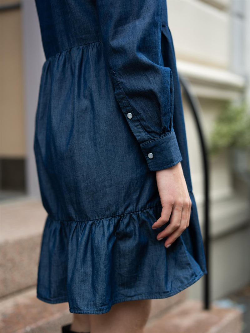 Lexington Denim Frill Tunic Dress Medium Blue