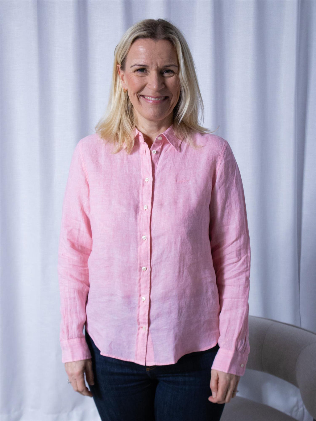 Gant Reg Linen Shirt Geranium Pink