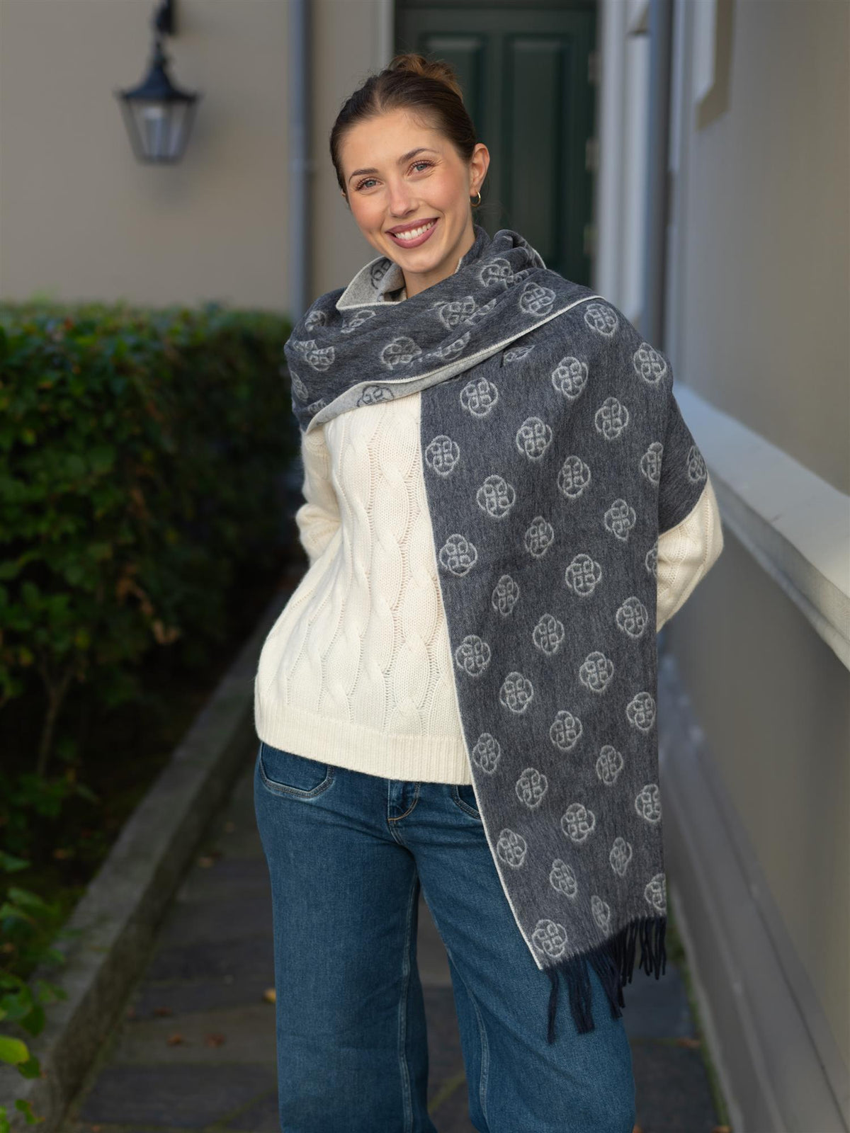Monogram Wool Scarf Evening Blue
