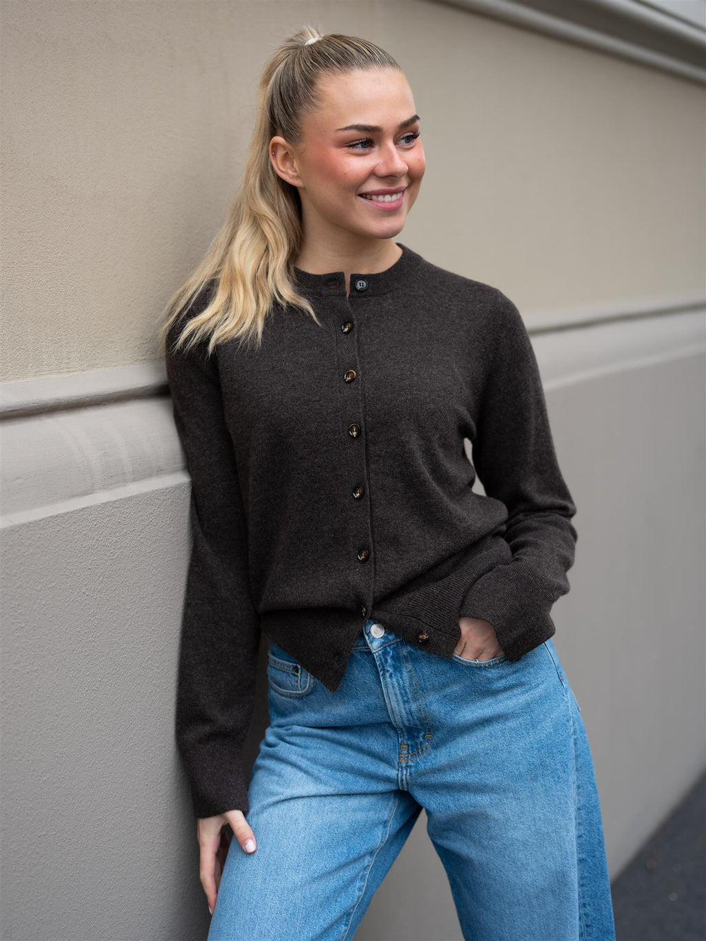 Christian Aks Diana Wool Cash Cardigan Espresso