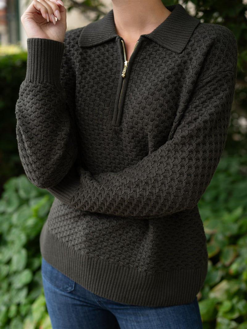 Gant Cotton Texture Half Zip Green Lagoon