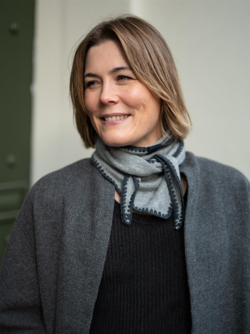 Christian Aks Mina Stitched Merino Scarf Lt  Grey Mel