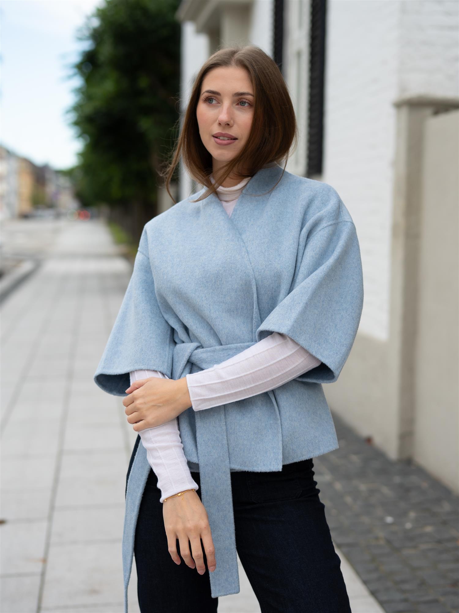 Greta Wool Cape Ice Blue Melange