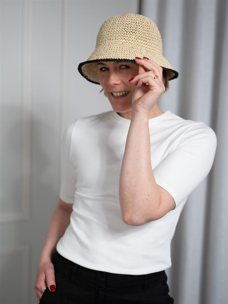 Lexington Contrast Stripe Paper Straw Bucket Hat Beige