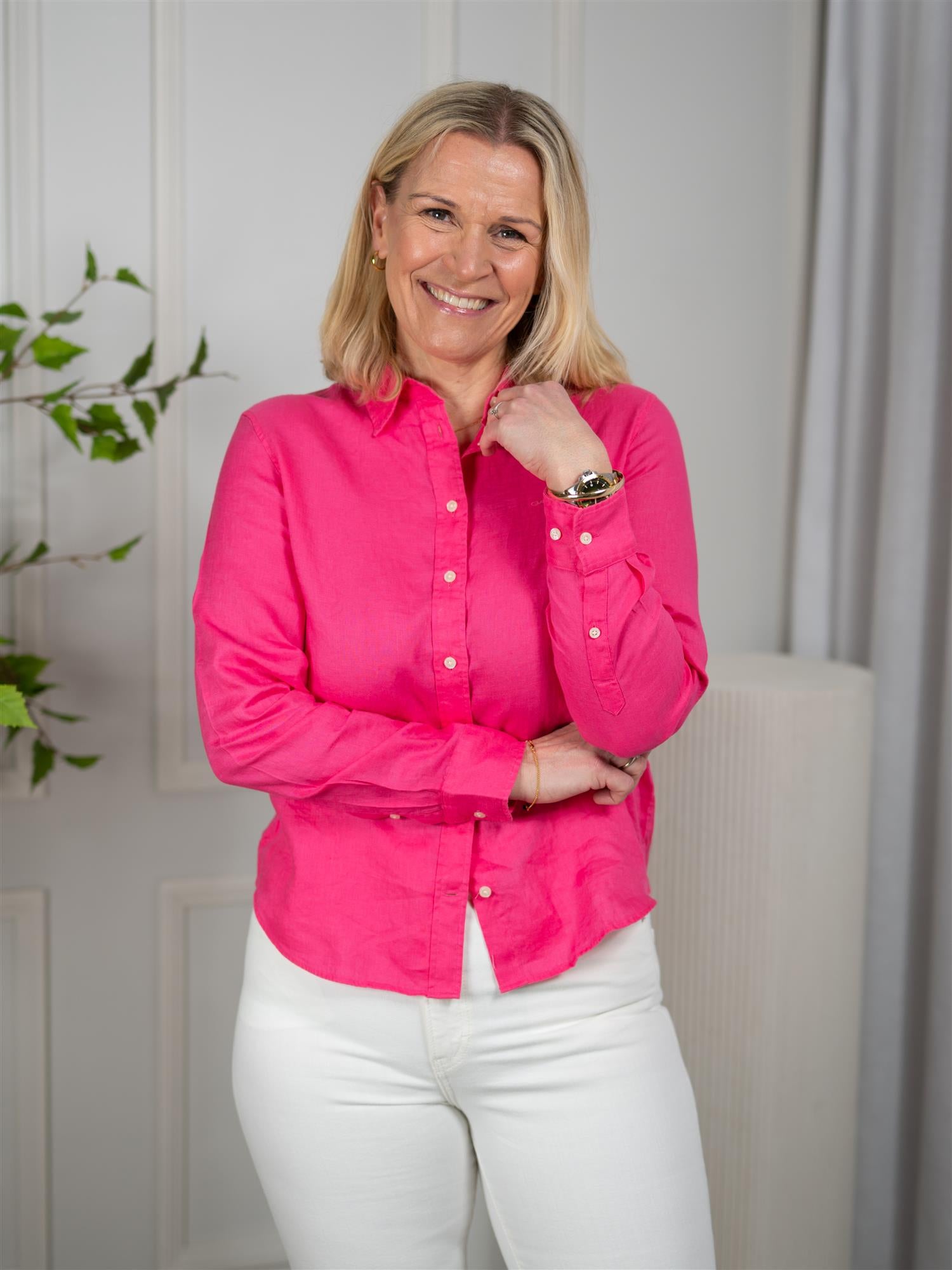 Gant Reg Linen Ls Shirt Bright Fuschia