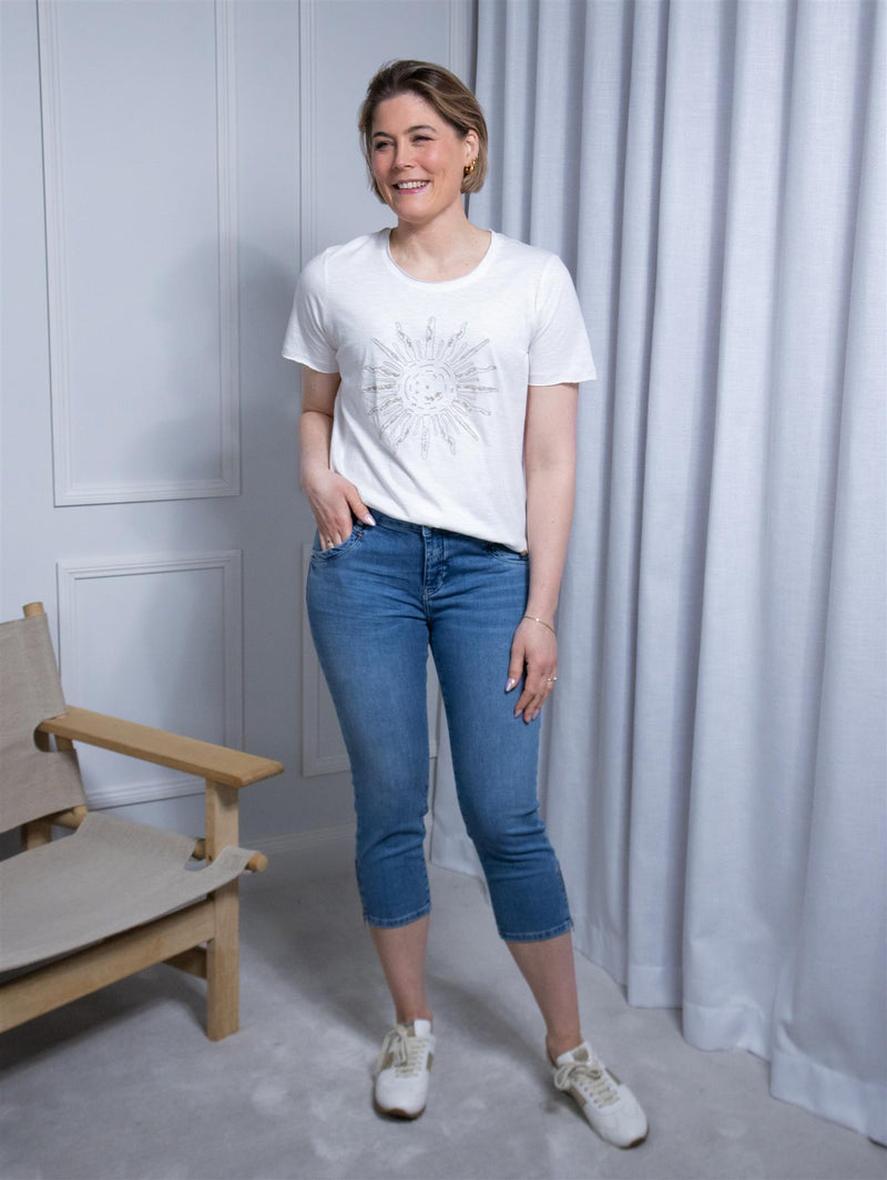 Mos Mosh Loren O-SS Embroidery Tee Ecru