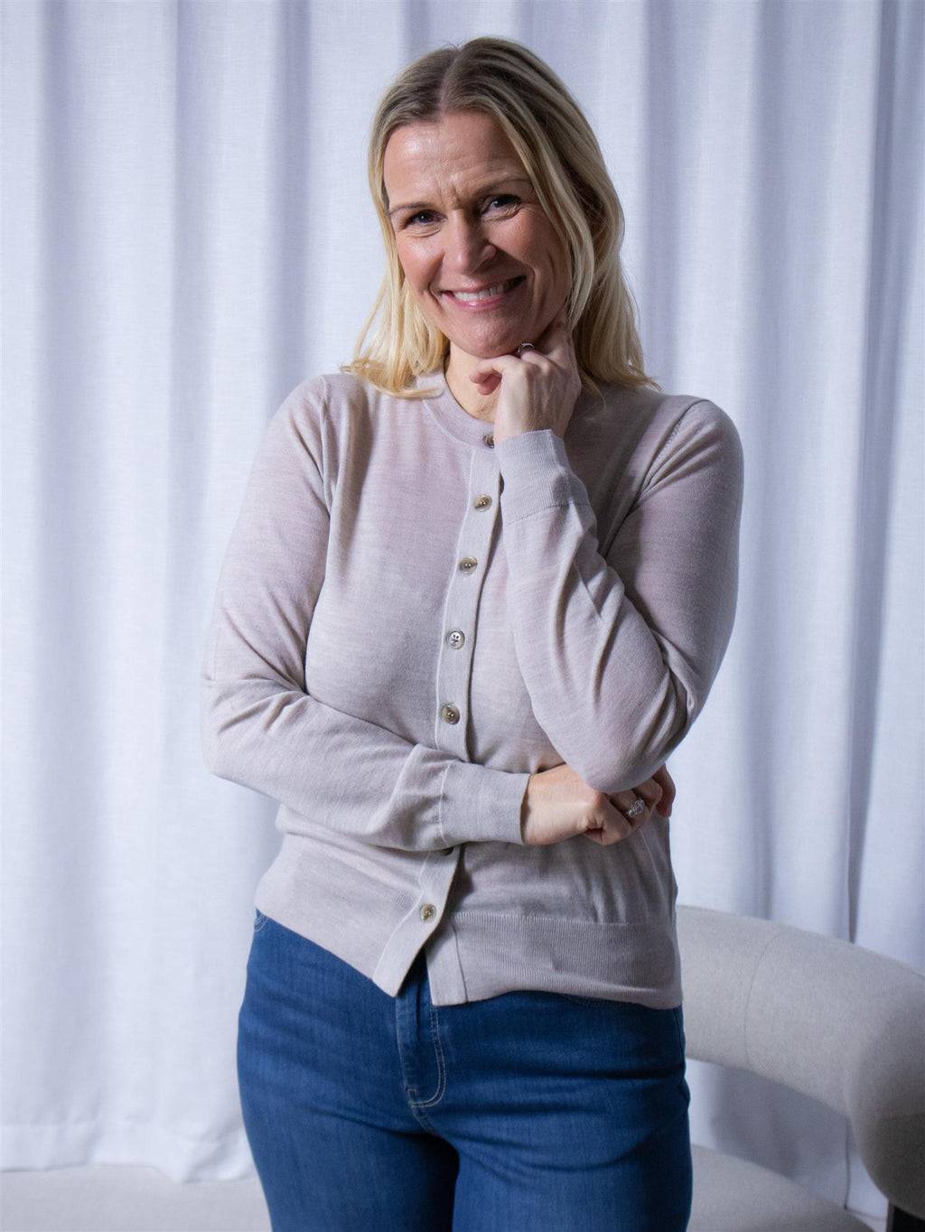 Christian Aks Rose Merino Cardigan Sand