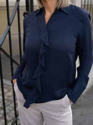 Gant Reg Crepe Viscose Ruffle Blouse Evening Blue