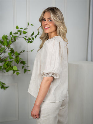 Ella&il Anna Linen Top Beige Melange