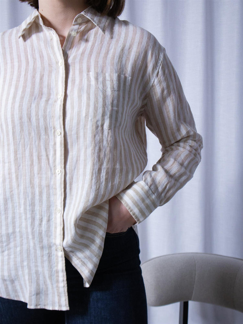 Gant Rel Striped Linen Shirt Dry Sand