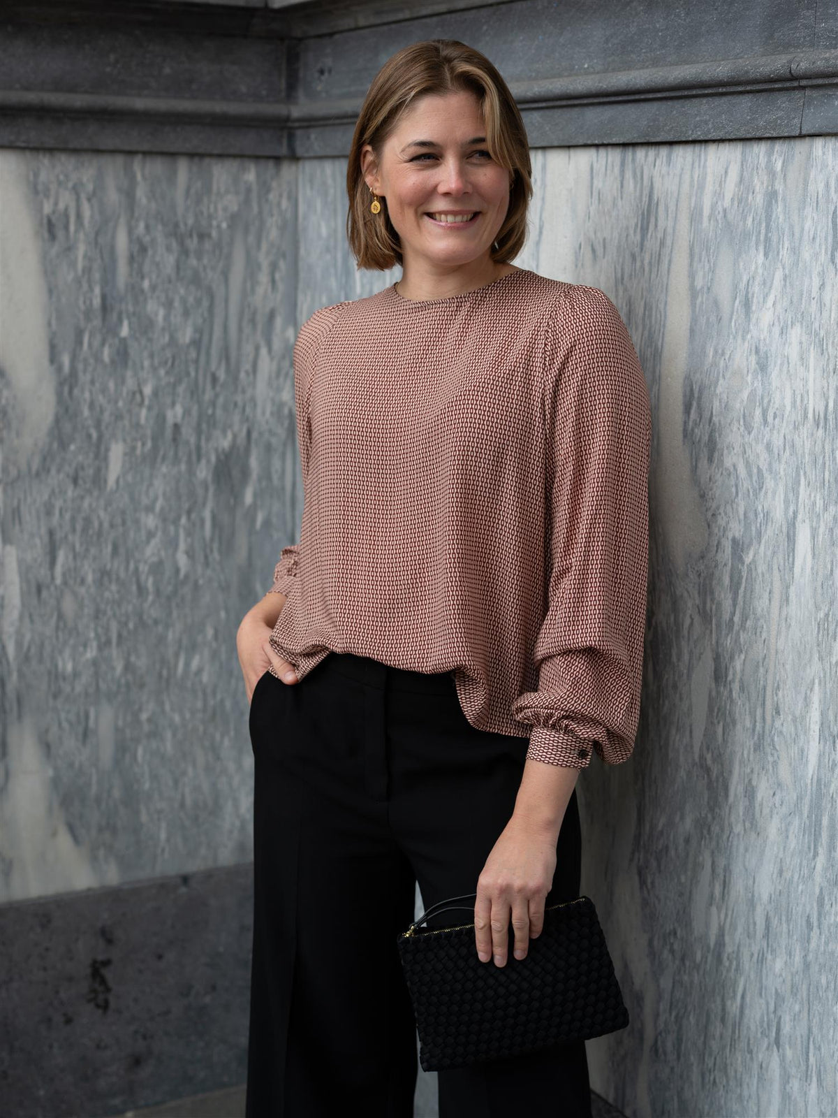 Carmen Blouse Long Puff Sleeve Dark Red
