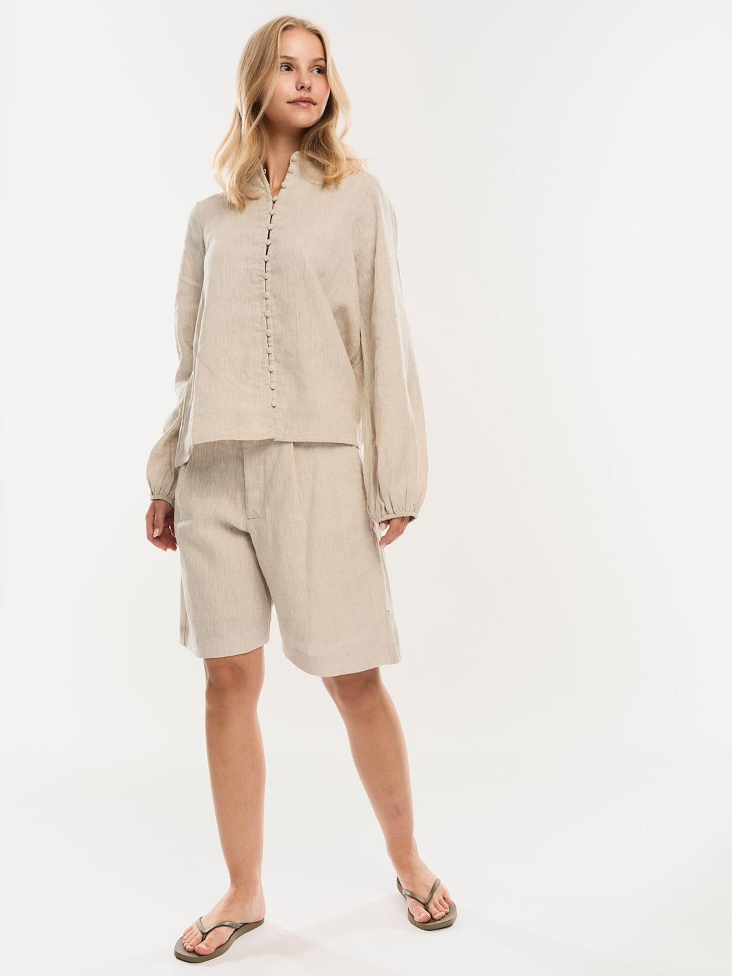 Ella&il Fie Linen Shorts Beige Melange