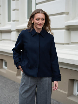 Gant Short Wool Blend Car Coat Evening Blue