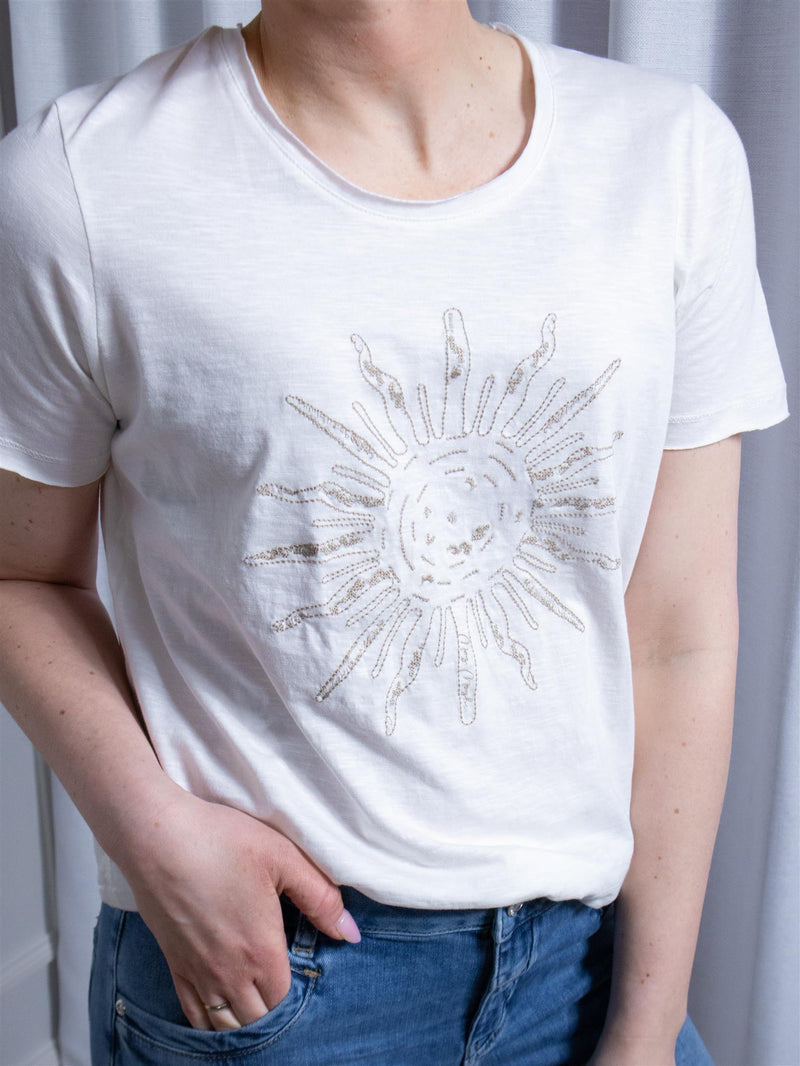 Mos Mosh Loren O-SS Embroidery Tee Ecru