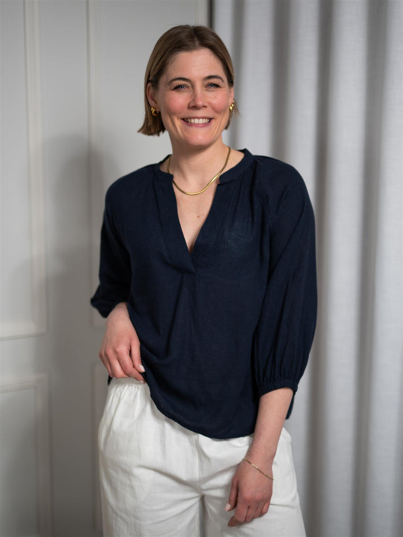 Gant Linen SS Blouse Evening Blue