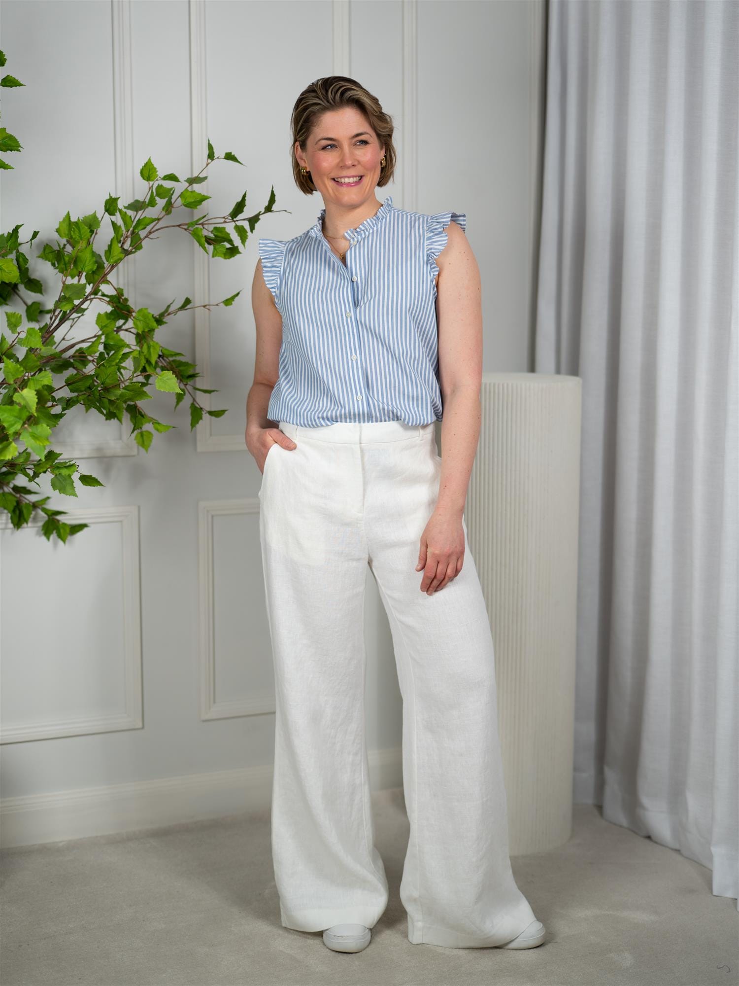 Gant Stripe Cotton Ruffle Blouse