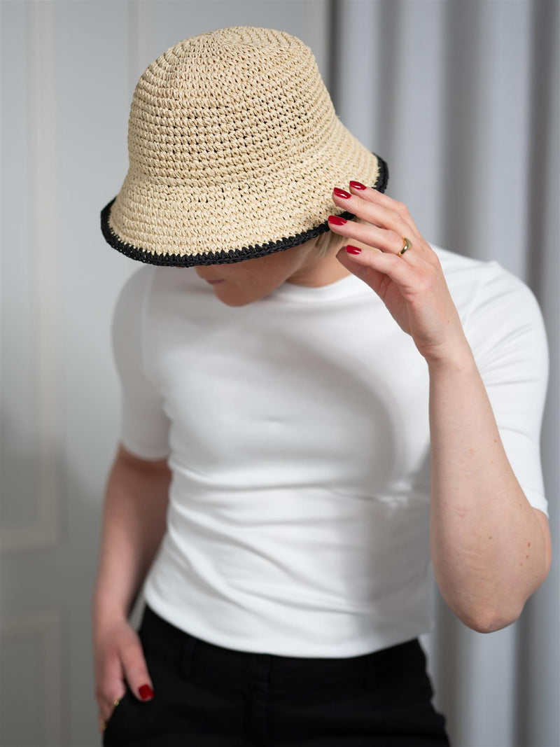 Lexington Contrast Stripe Paper Straw Bucket Hat Beige