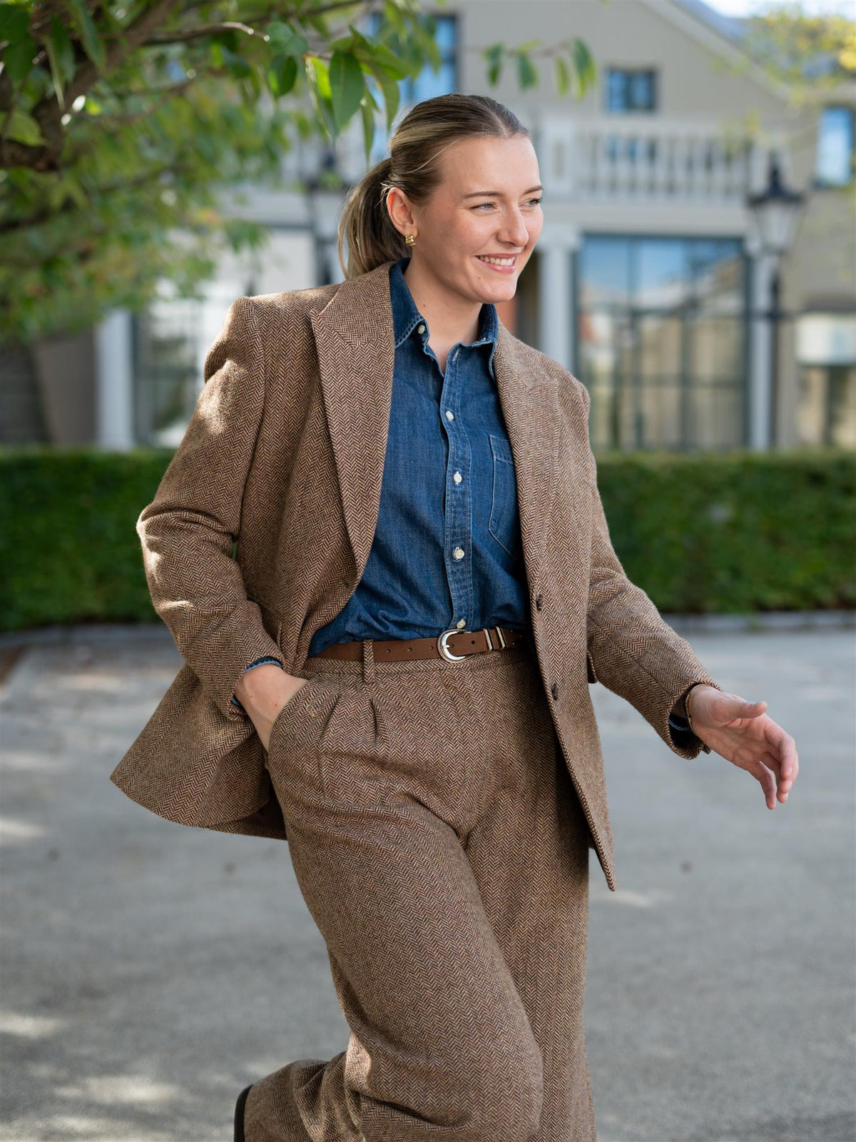 Abby Herringbone Blazer Cognac