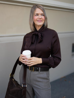 Stenströms Selma Blouse Bowtie Flyfront Brown