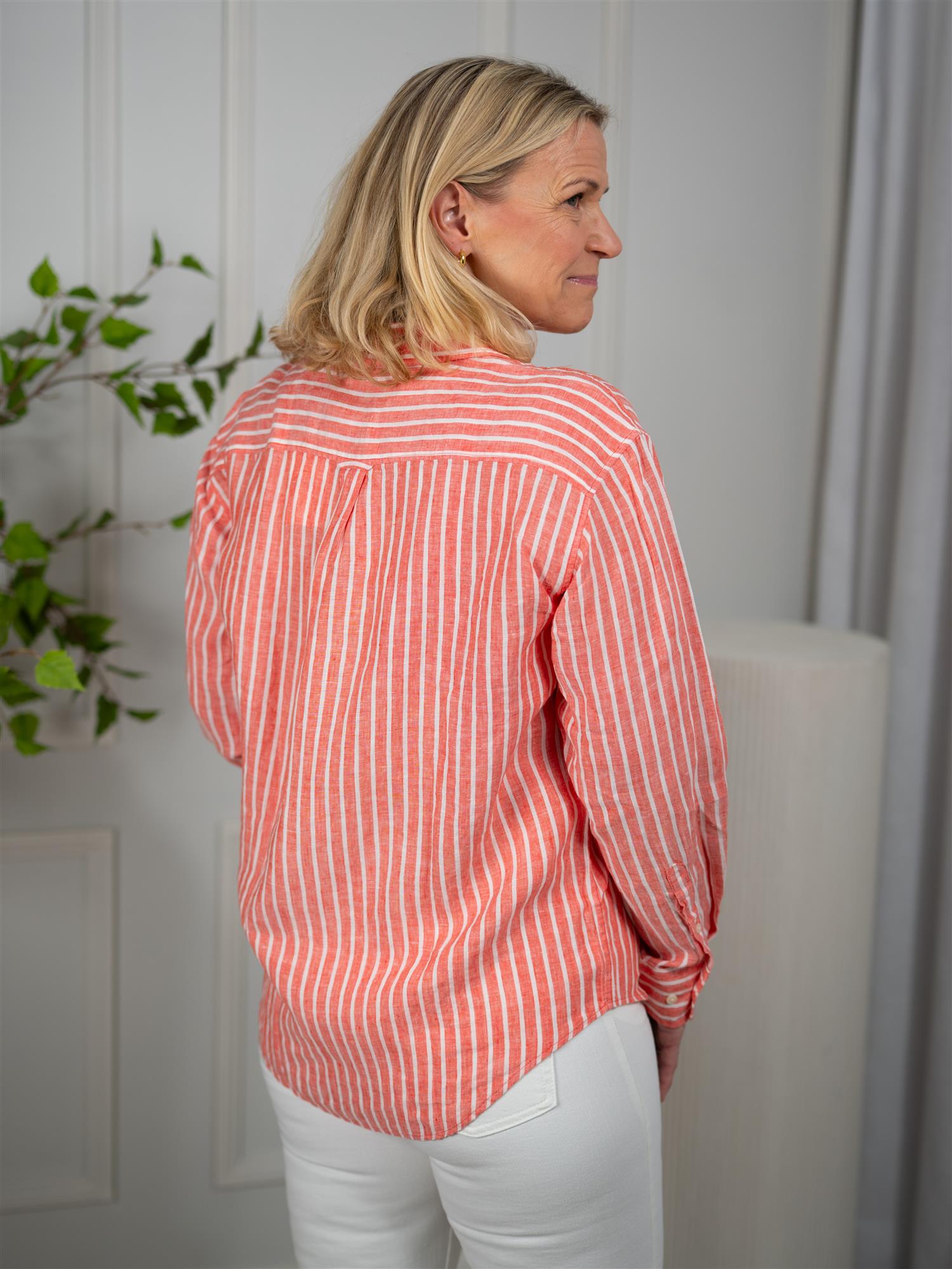 Gant Rel Striped Linen Ls Shirt Perfect Red