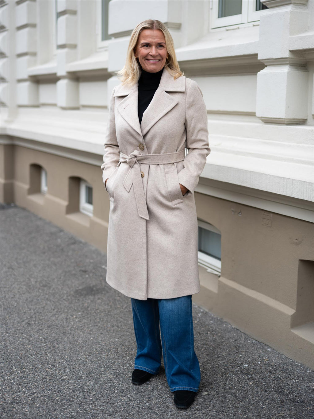Sand Cashmere Coat Beige W-Clareta Belt Midi