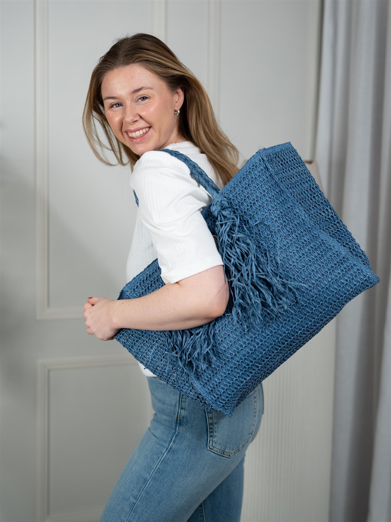 Ella&il Rikke Straw Bag Blue