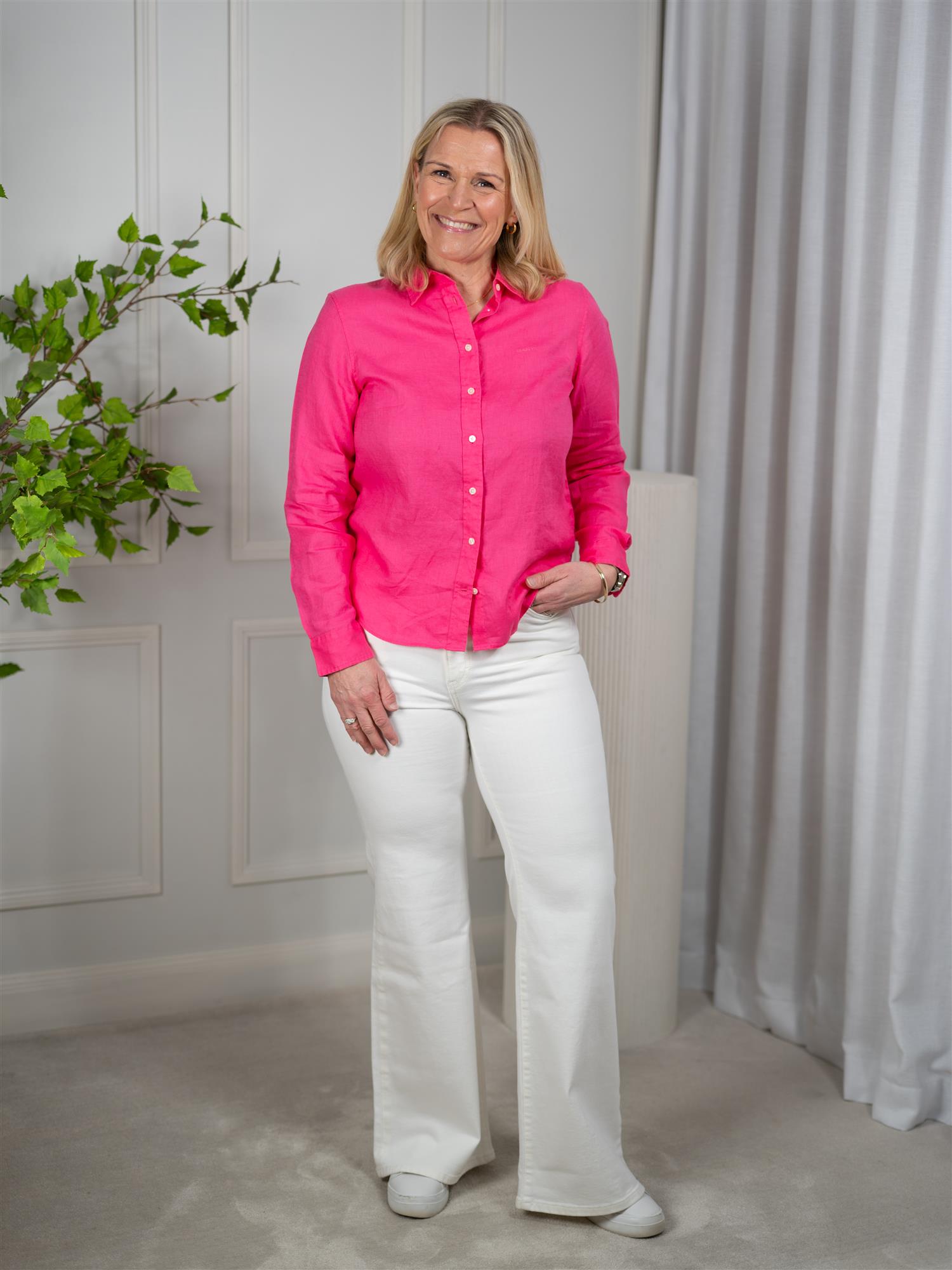 Gant Reg Linen Ls Shirt Bright Fuschia
