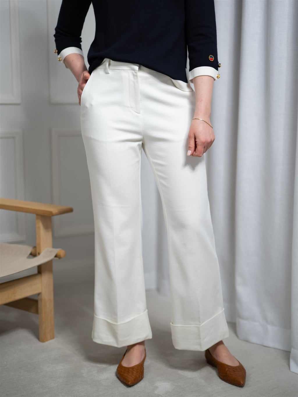 Gant Turn-Up Crease Pant Eggshell