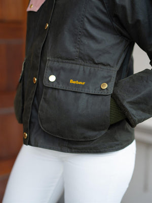 Barbour Cropped Beadnell Waxed Jacket Olive